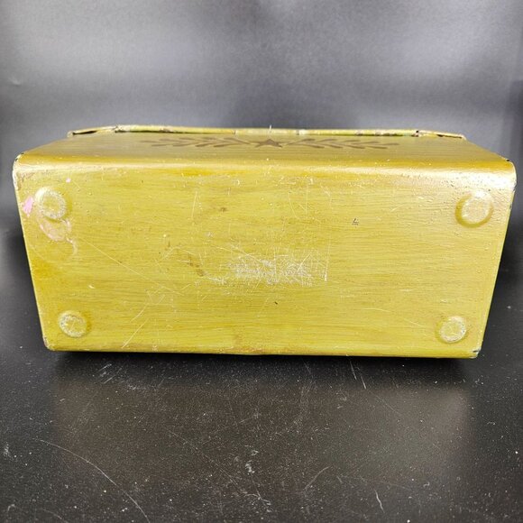 Vintage Metal Lunchbox Green Embossed Eagle Design Velvet Handle Lined Worker - Picture 8 of 13